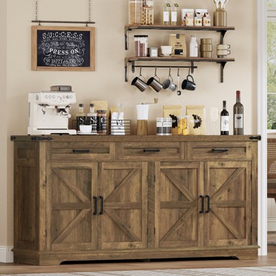 USIKEY Buffet Cabinet, 63” Large Sideboard Buffet Storage Cabinet with 3 Drawers, Farmhouse Coffee Bar with 4 Doors for Kitchen, Living Room