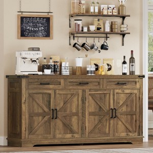 USIKEY Buffet Cabinet, 63” Large Sideboard Buffet Storage Cabinet with 3 Drawers, Farmhouse Coffee Bar with 4 Doors for Kitchen, Living Room - 1 of 4