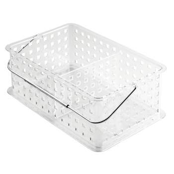 iDESIGN Spa BPA Free Plastic Divided Stacking Organizer Basket with Handle Clear