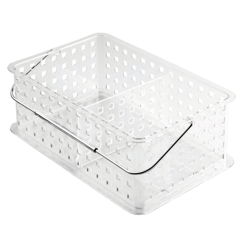 iDESIGN Spa BPA Free Plastic Divided Stacking Organizer Basket with Handle Clear, 1 of 7