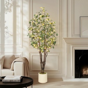 Artificial Eucalyptus Tree, Fake Artificial Plant with White Planter，Large Faux Floor Plant Fake Trees with Lights Artificial Trees for Home Decor - 1 of 4