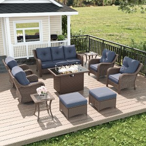 LayinSun Wicker Outdoor Furniture Set with 6-inch Comfy Cushions, High Back Patio Furniture Set with Swivel Rocking Chairs and Side Table - 1 of 4