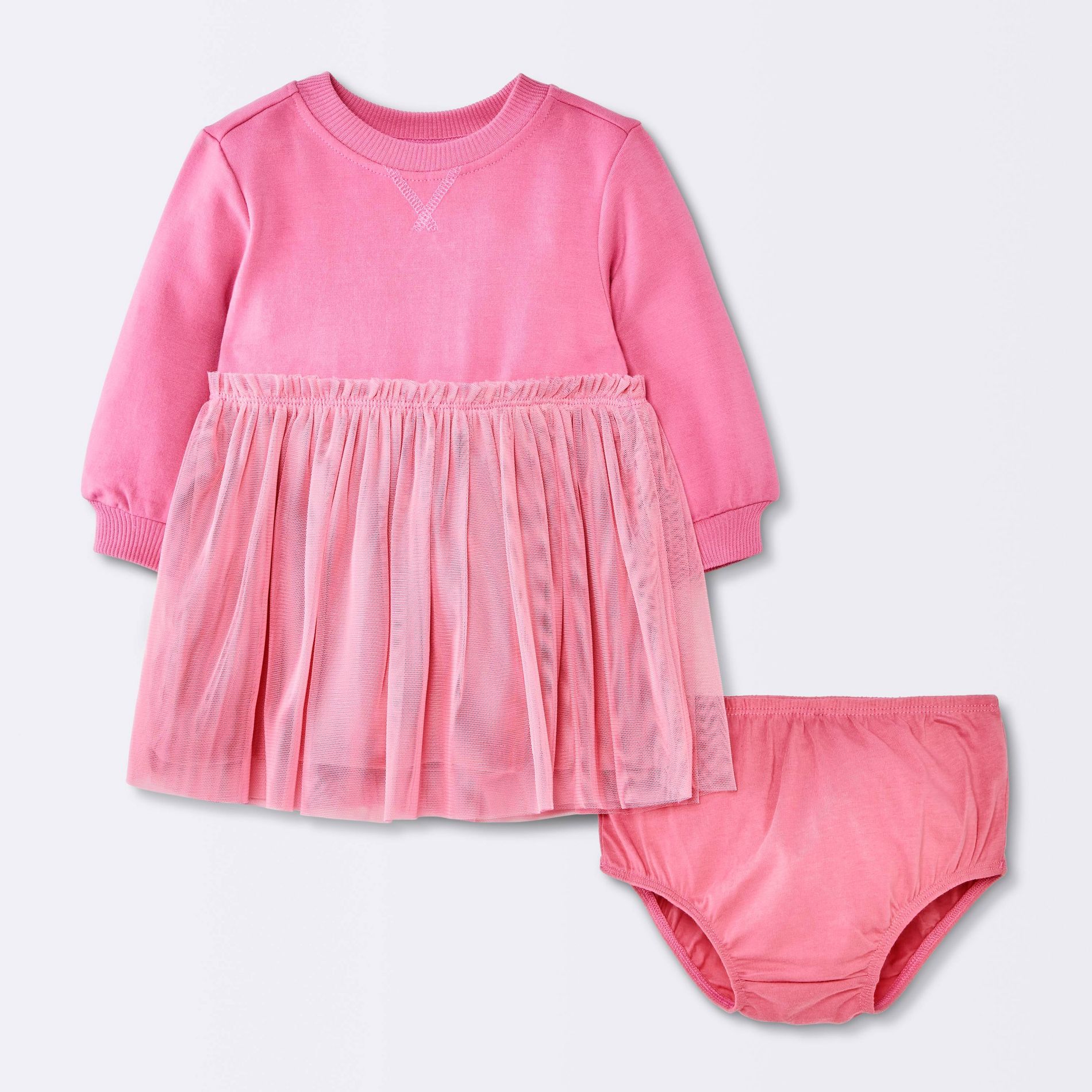Baby Girls' Long Sleeve Modal Fleece Tulle Dress - Cloud Island™ Pink