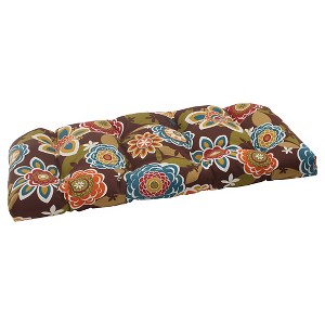 Outdoor Wicker Loveseat Cushion - Brown/Turquoise Floral