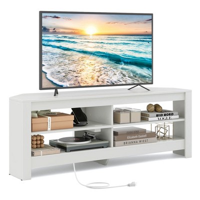 Costway 3-Tier Corner TV Stand with Power Outlet 4 Open Storage Shelves for Living Room White/Brown/Black