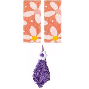 REGALWOVEN 3 Pcs Soft Absorbent Floral Pattern Bathroom Hand Towels - 1 of 4