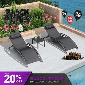 PURPLE LEAF Patio Chaise Lounge Set of 3 Outdoor Lounge Chair Beach Pool Sunbathing Lawn Lounger Recliner Chiar, Side Table Included - 1 of 4