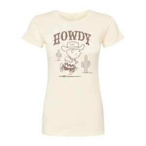 Women's - Peanuts - Howdy Charlie Brown-Juniors Fitted Short Sleeve Graohic T-Shirt Fitted Graphic T-Shirt - 1 of 3