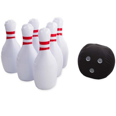 HearthSong Giant Indoor/Outdoor Inflatable Bowling Game for Kids' with Six 29"H Pins and 20" diam. Ball