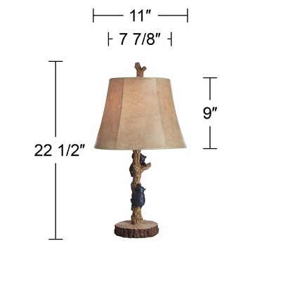 Rustic Brown Faux Wood Bear Table Lamps with USB Ports