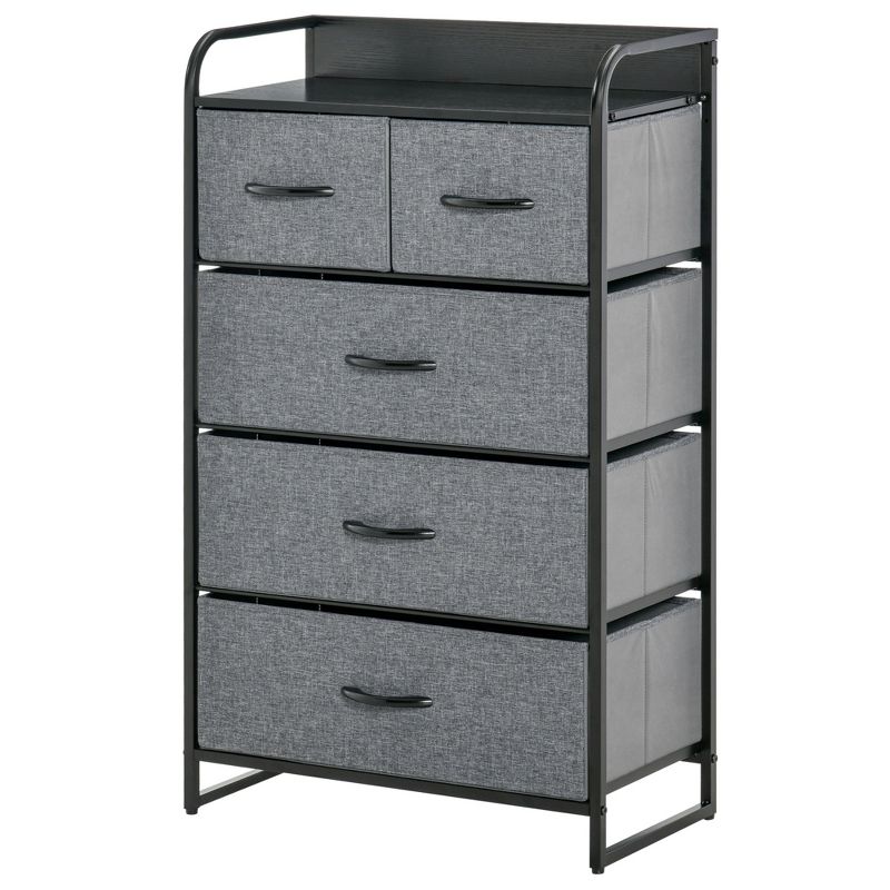 HOMCOM 5-Drawer Fabric Dresser Tower, 4-Tier Storage Organizer with Steel Frame for Hallway, Bedroom and Closet, 4 of 7