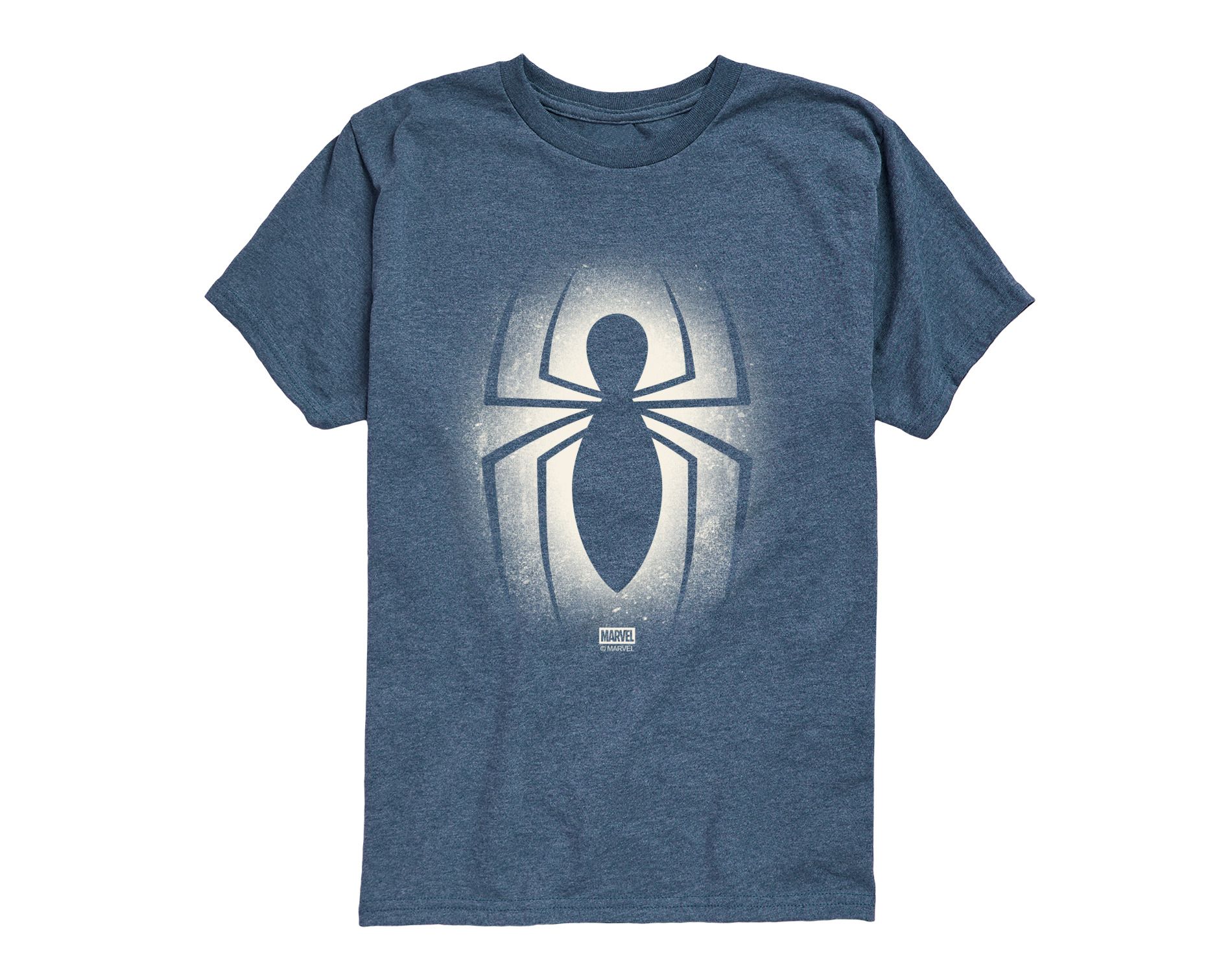 Boys' Marvel Spider-Man Logo Graffiti Short Sleeve Graphic T-Shirt - Heather Blue - Medium