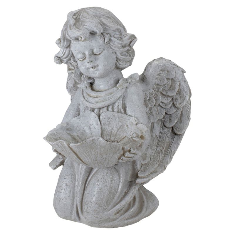 Northlight 9" Kneeling Angel with Flower Bird Feeder Outdoor Garden Statue, 1 of 6