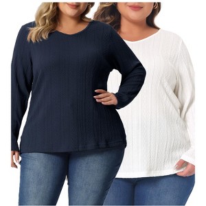 Agnes Orinda Women's Plus Size Knit Thin Crochet Comfy Pullover Packs Fall Winter Trendy Blouses - 1 of 4