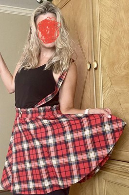 Allegra K Women's Plaid Pleated Mini Tartan Overall Skater Suspender Skirt  : Target