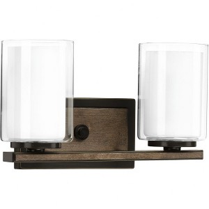 Progress Lighting Mast 2-Light Bath Vanity in Antique Bronze with Clear and Etched Glass Shades - 1 of 2