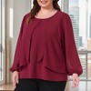 Women's Plus Size Layered Panel Flowy Crew Neck Long Sleeve Dressy Work Chiffon Blouse - Agnes Orinda - 2 of 4