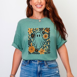 Ghost Floral Orange - Womens Garment Dyed Tee - 1 of 3