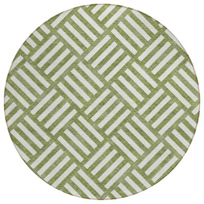 Olive Green And Ivory Geometric Washable Indoor Outdoor Area Rug