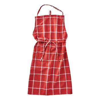 tagltd Classic Check Slub Bib Apron with Large Pocket and Waist Tie Red, One Size Fits Most, Machine Wash