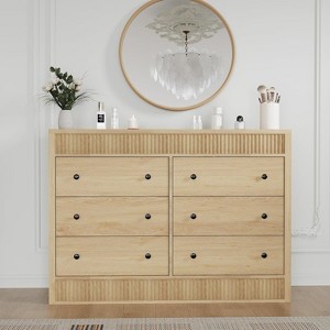 6/7 Drawer Dresser for Bedroom, Wooden Fluted Chest of Drawers, Modern Oak Storage Organizer for Living Room, Hallway, Entryway - 1 of 4