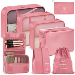 Fosmon 8pc Packing Cubes Set, Packing Cubes for Travel, Hanging Toiletries Travel Bags Makeup, Luggage Suitcase Organizer Bags Travel Cube Set, Pink - 1 of 4