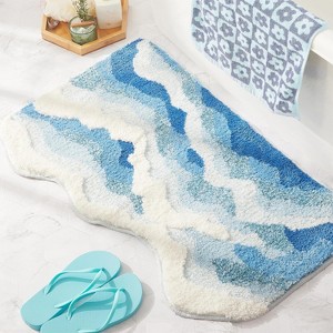 Attop Blue Ocean Wave Bath Mat, Cute Funky Bathroom Rugs for Coastal Beach Nautical Themed Decor - 1 of 4
