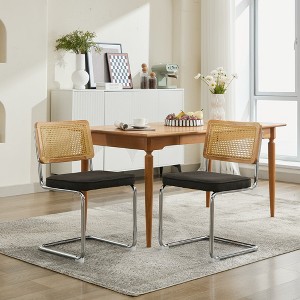 Dining Chairs Set of 2 Velvet Accent Chairs with Natural Cane Back & Chrome Base-- Frevyn - 1 of 4