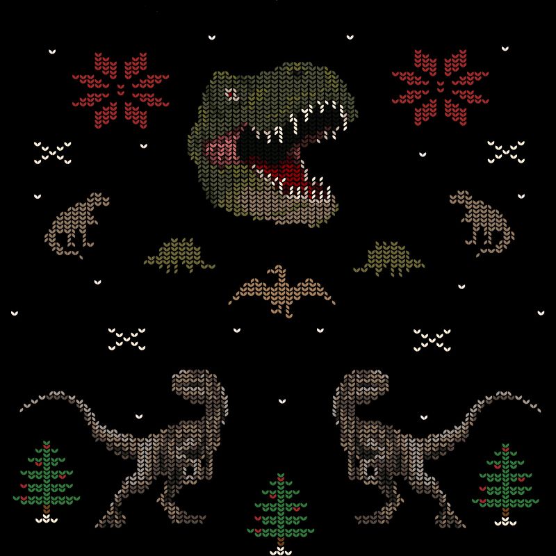 Junior's Design By Humans Ugly Dino Christmas Sweater By AnotheHero T-Shirt, 2 of 4