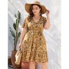 Clearlove Summer Plus Size V Neck Wrap Dress High Waisted Short Sleeves Summer Casual Midi Dress with Belt - 3 of 4