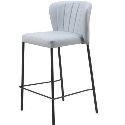 HomeRoots Set of Two 26" Gray And Black Faux Leather And Steel Counter Height Bar Chairs