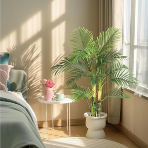 Golden Cane Palm Artificial Tree, 4ft Fake Tropical Palm Plant, Pre Potted Faux Greenry Plant for Indoor Outdoor Home Decor Office House Living Room - 1 of 4