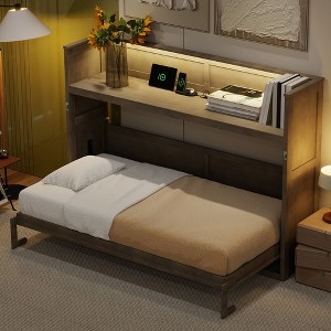 Whisen Twin-Size Murphy Bed with Built-In Bookshelf & Storage – Space-Saving, Sturdy LVL/MDF Design, No Box Spring Needed - 1 of 4