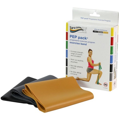 Sup-r Band Latex Free Exercise Band - Pep Pack, 3-piece Set (1 Each: Black,  Silver, Gold) : Target