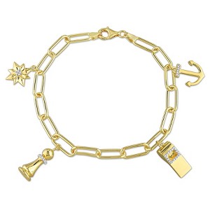 EVERLY JEWELRY |Men's Yellow Plated Sterling Silver 1/6ct TDW Diamond 4-Charm 6 mm Oval Link Chain Bracelet - 9 in - 1 of 3