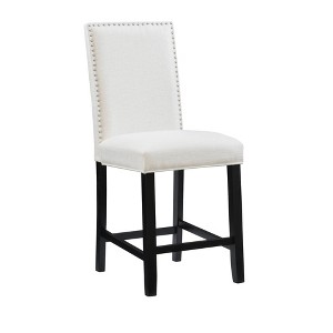 Linon 24" Stewart Padded Back and Seat Faux Leather Upholstered Counter Height Barstool - Glitz White: Elegant Nailhead Trim, Wood Legs - 1 of 4