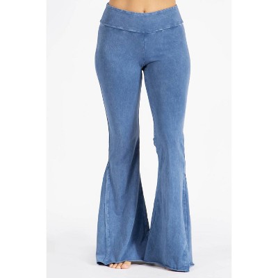 Women's Light Denim Wide Leg Bell Bottom Pant - Chatoyant
