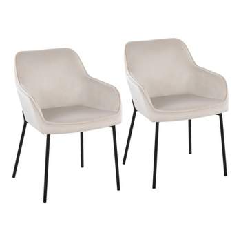 Set of 2 Daniella Velvet/Steel Dining Chairs Black/Cream - LumiSource