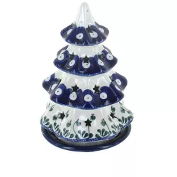 Blue Rose Polish Pottery 512 Ceramika Artystyczna Small Christmas Tree Luminary