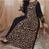 Wikineon Women¡¯s Leopard Print Maxi Dress - Color Block Design with Long Sleeves: Perfect Casual Summer Dress for Effortless Style,XL Size - 2 of 4