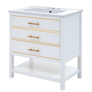 Vynxaria Modern 30inch Navy Blue/White Bathroom Vanity Cabinet Combo with Open Storge, Two Drawers,White - 1 of 4