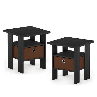 Furinno Andrey 2 Pack of Bin Drawer End Table Nightstands with Drawer for Bedrooms Storage and Organization, Americano Medium Brown