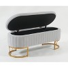 PAGED Storage Bench Oval Velvet Entryway Bench Modern Foot Stool with Lift-Top Lid and Sturdy Metal Legs for Entryway, Bedroom - 3 of 4