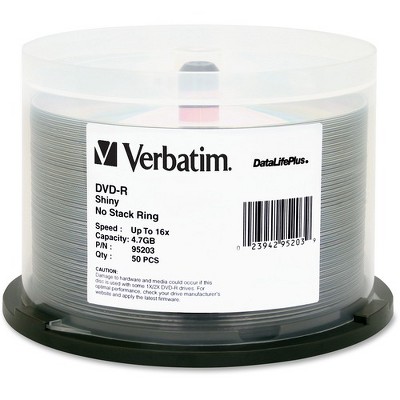 Verbatim DVD-R 4.7GB 16X DataLifePlus Shiny Silver Silk Screen Printable - 50pk Spindle