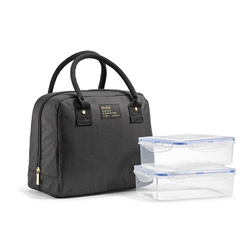 Fit & Fresh Laketown Lunch Bag with Containers and SS Water Bottle - Black