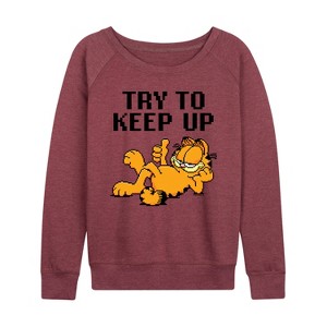 Women's - Garfield - Try To Keep Up Lightweight French Terry Wide Neck Long Sleeve Shirt - 1 of 4
