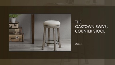 Light Gray Upholstered Counter Stool with Pecan Wood Legs