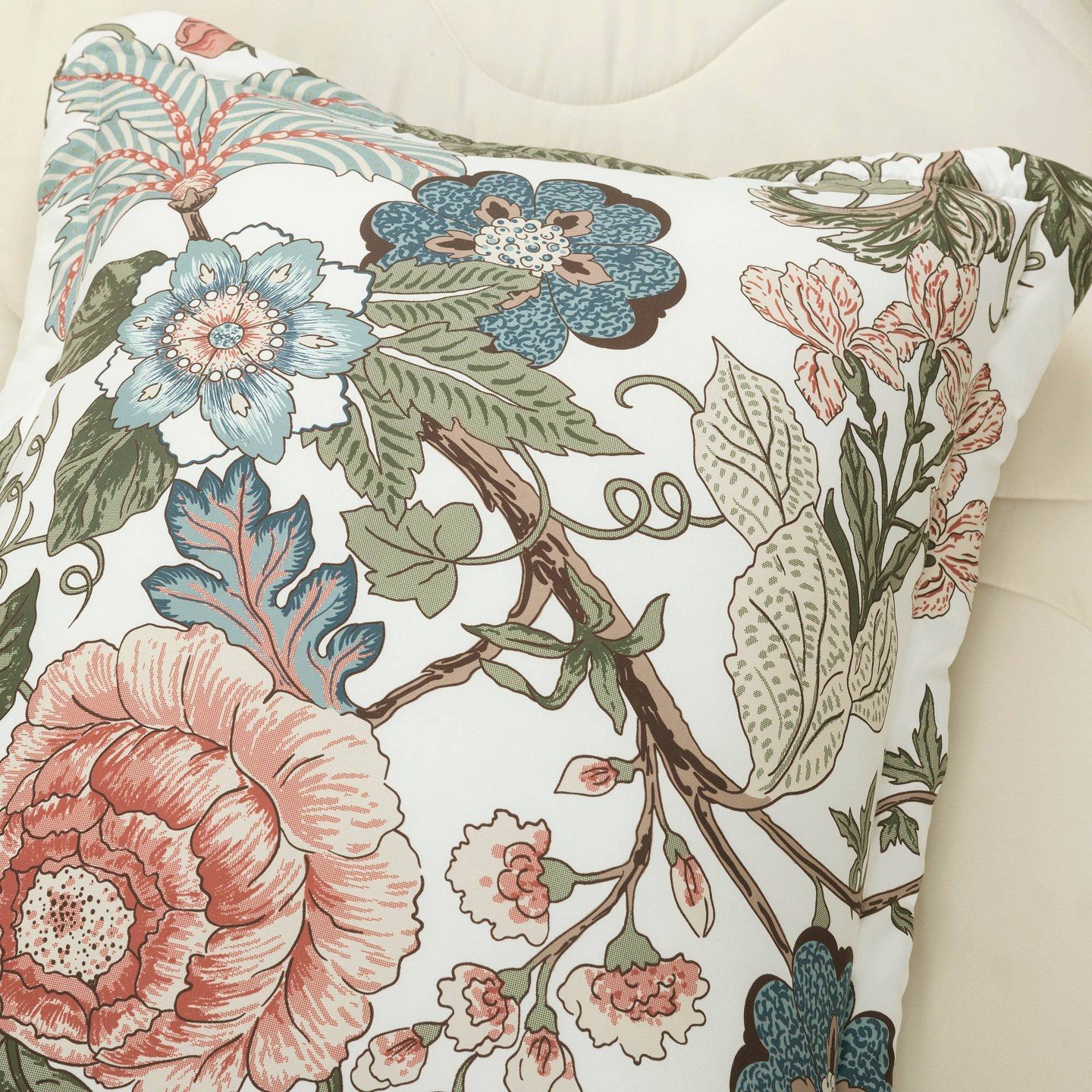 Постельное бельё Lush Decor 7pc Full/Queen Sydney Comforter Bedding Set Green/Blue: Reversible Floral Vintage Microfiber with Decorative Pillows, цвет: Зелёный — фото 3