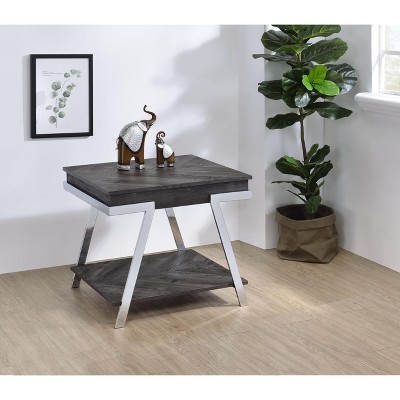 Vynxaria Rustic End Table - Brown, Silvershield? Top, Chrome Legs, Engineered Wood