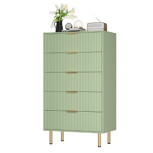 5 Drawer Dresser for Bedroom, 47" Tall Wooden Chest of Drawers with Gold Handle, Fluted Storage Dresser Organizer, Closet Dresser for Bedroom - 1 of 2